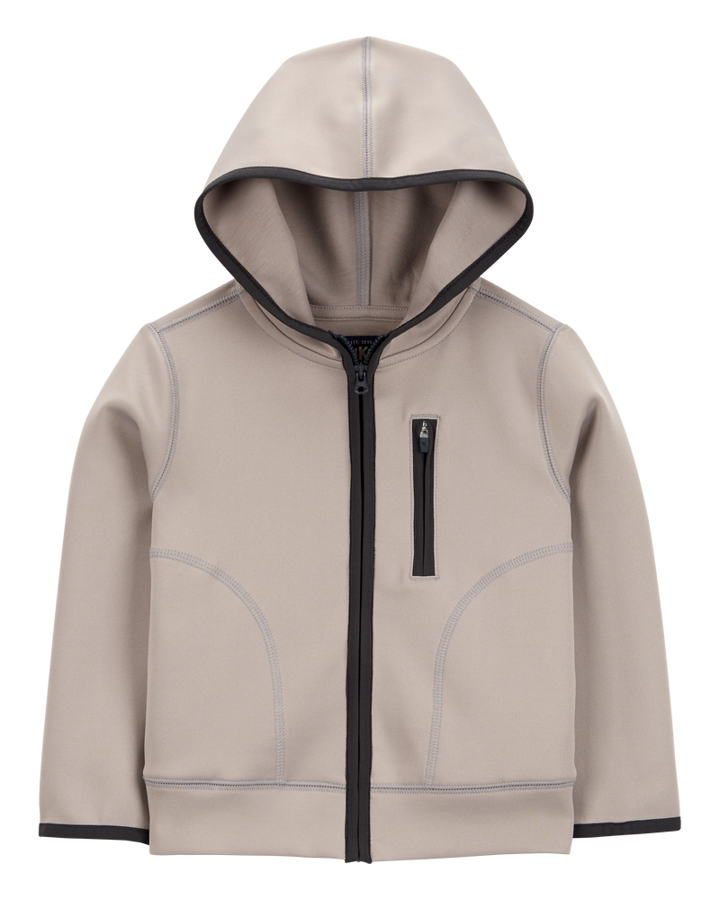 Toddler Stretch Tech Zip-Up Hooded Jacket - Khaki, image 1 of 3 slides