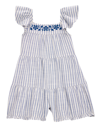 Toddler Striped Linen Look-Alike Flutter Sleeve Romper, 