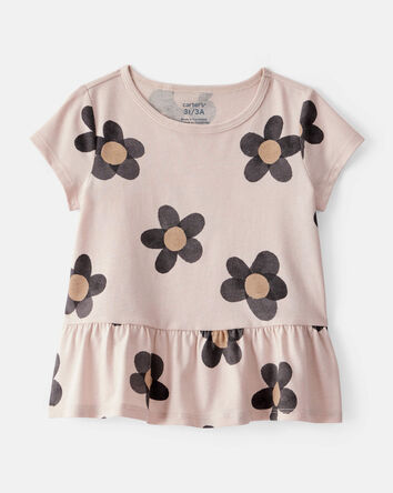 Toddler Girl Flower Print Short-Sleeve Peplum Top - Tan, 