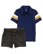 Baby 2-Piece Striped Polo Shirt & Pull-On All Terrain Shorts Set, image 1 of 6 slides