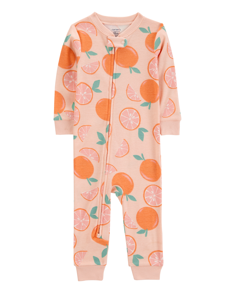 Baby Girl Orange Print Snug Fit Cotton Footless 1-Piece Pajamas - Pink, image 1 of 4 slides