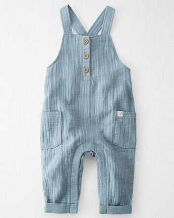 Baby Organic Cotton Gauze Overalls in Blue, 