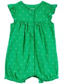 Green - Baby Polka Dot Butterfly Snap-Up Romper