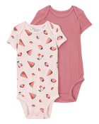Baby 2-Pack Short-Sleeve PurelySoft Bodysuits - Pink, image 1 of 6 slides