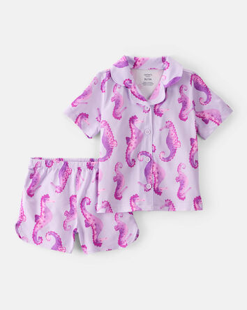 Toddler 2-Piece Seahorse Loose Fit Coat-Style Pajamas - Purple, 
