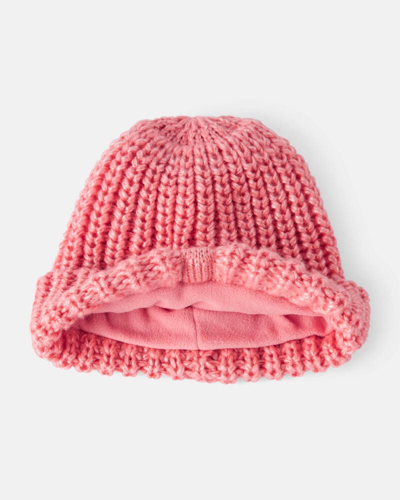 Toddler Girl 2-Piece  Shimmer Winter Hat & Mittens - Pink, image 2 of 3 slides