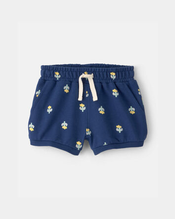 Baby Girl Floral French Terry Shorts - Navy Blue, 