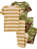 Multi - Kid 4-Piece Camo Striped 100% Snug Fit Cotton Pajamas