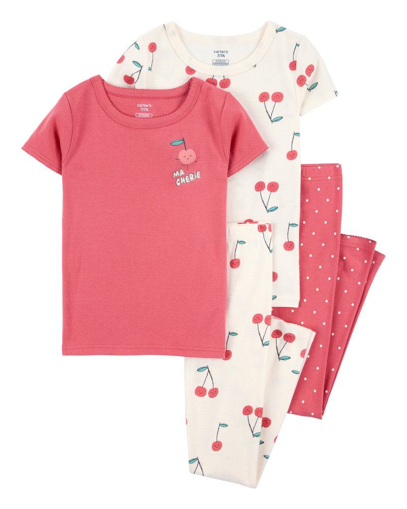 Kid 4-Piece Cherry Cotton Pajamas, image 1 of 4 slides