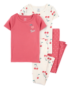 Kid 4-Piece Cherry Cotton Pajamas, image 1 of 4 slides
