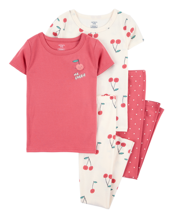 Kid 4-Piece Cherry Cotton Pajamas, 