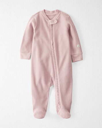 Baby Waffle Knit Sleep & Play Pajamas Made with Organic Cotton in Perfect Pink, 
