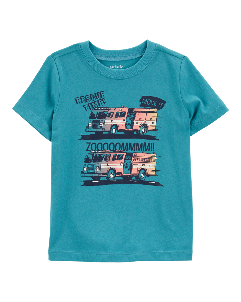 Toddler Fire Truck Short-Sleeve Graphic Tee - Teal, image 1 of 3 slides