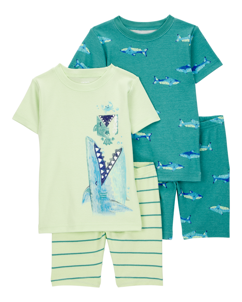 Baby Shark Print Snug Fit Cotton 4-Piece Pajamas, image 1 of 4 slides