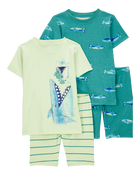 Baby Shark Print Snug Fit Cotton 4-Piece Pajamas, image 1 of 4 slides