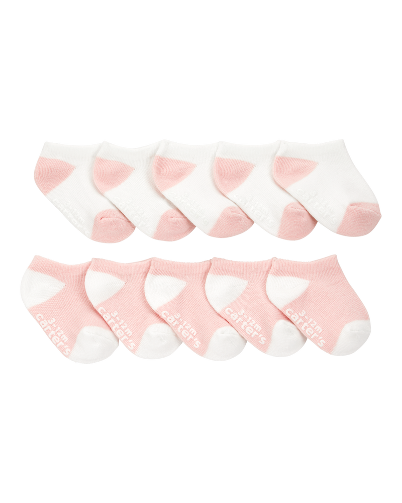 Baby 10-Pack No Show Socks - Pink/White, image 1 of 3 slides