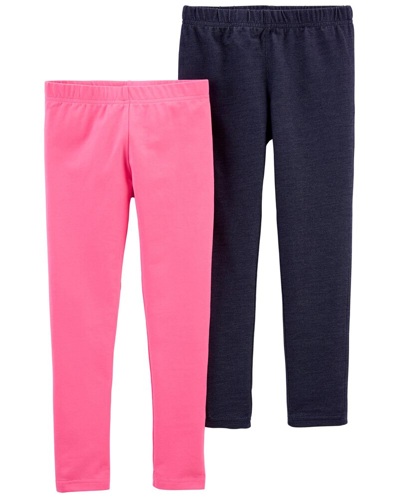 Kid 2-Pack Pink & Navy Leggings, image 1 of 1 slides