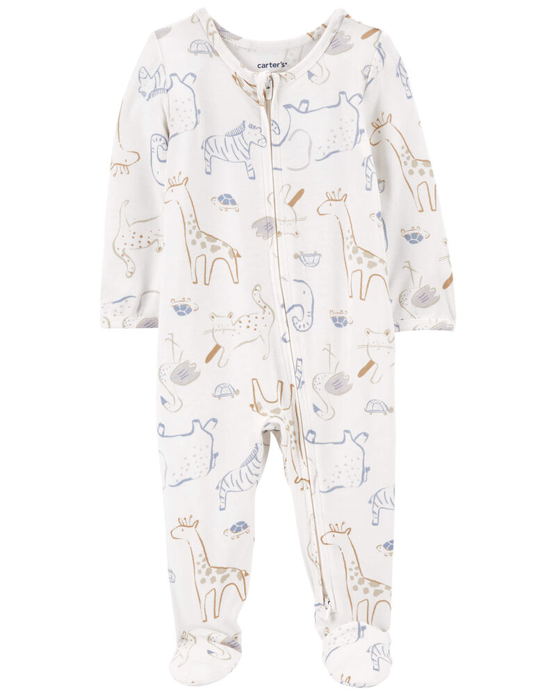 Baby Animal Print Zip-Up PurelySoft Sleep & Play Pajamas, image 1 of 4 slides