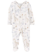 Baby Animal Print Zip-Up PurelySoft Sleep & Play Pajamas, image 1 of 4 slides