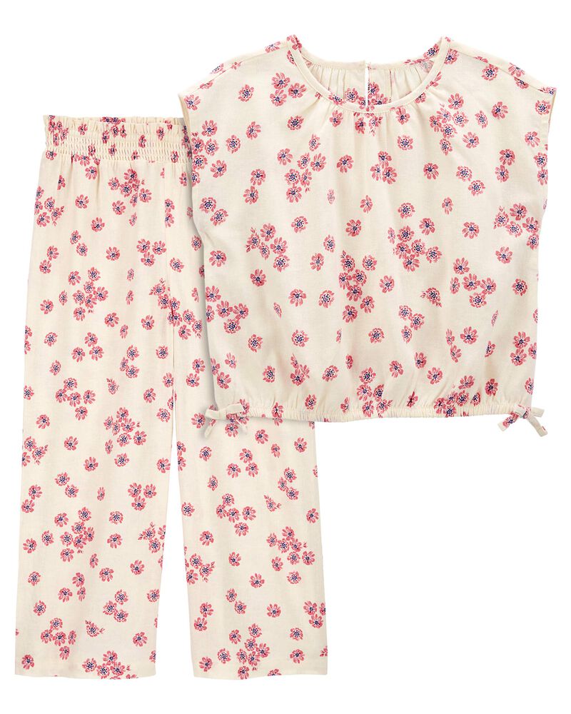 Kid 2-Piece Floral Linen Top & Flare Pants Set
, image 1 of 4 slides