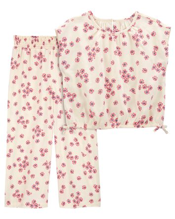 Kid 2-Piece Floral Linen Top & Flare Pants Set
, 