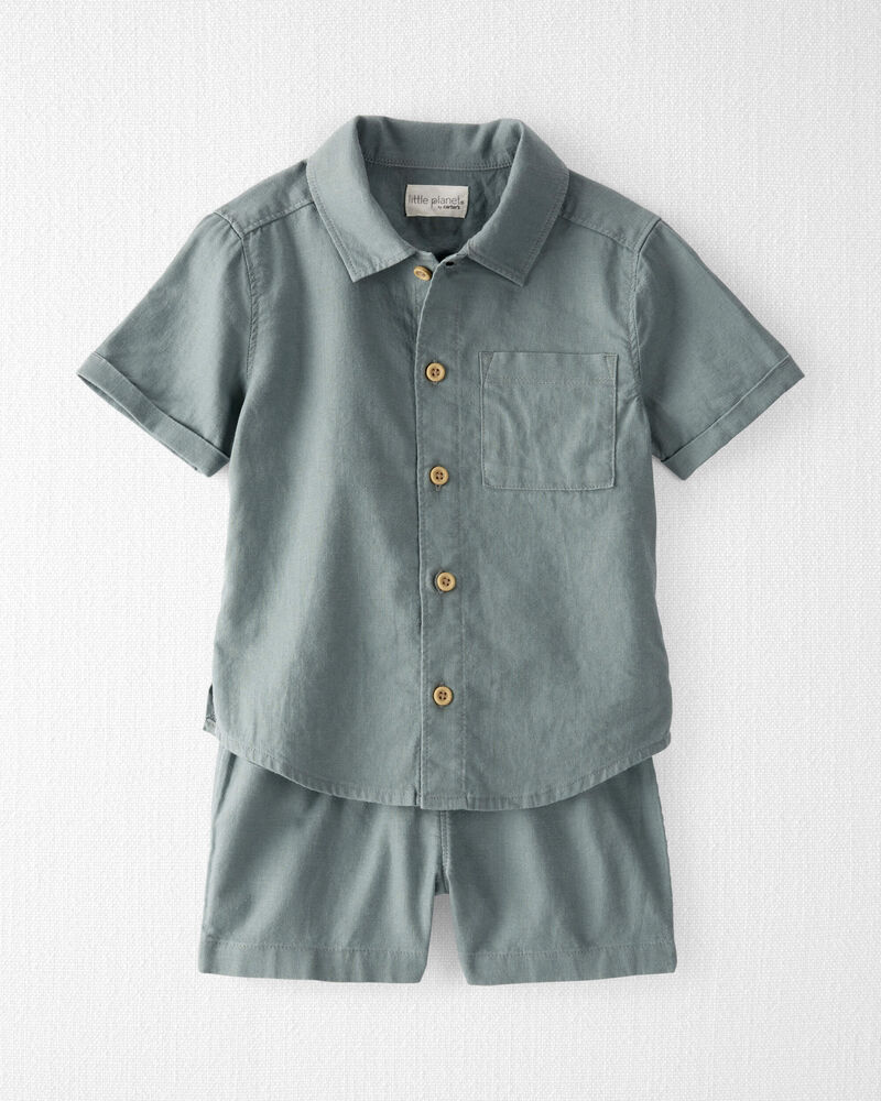 Toddler 2-Piece Button-Front Shirt and Shorts Set Made With Linen and LENZING™ ECOVERO™ , image 1 of 3 slides