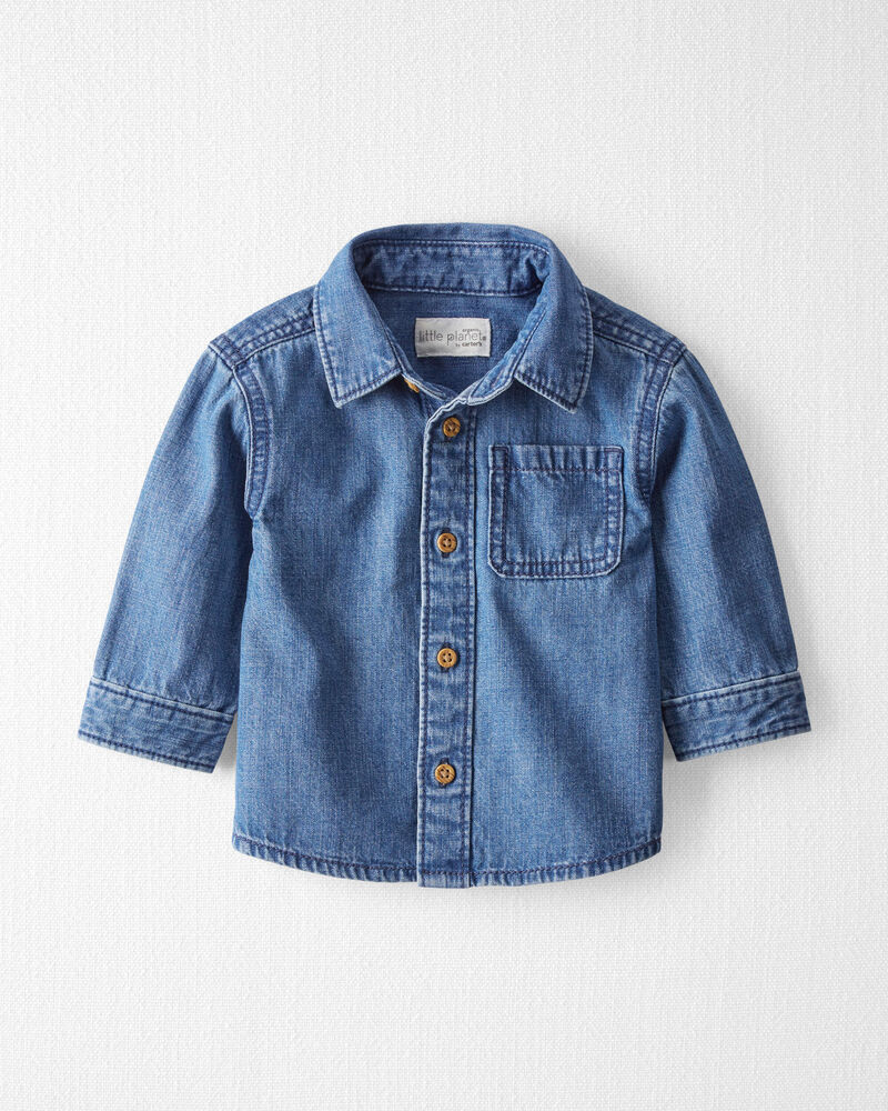 Baby Organic Cotton Chambray Button-Front Shirt, image 1 of 4 slides
