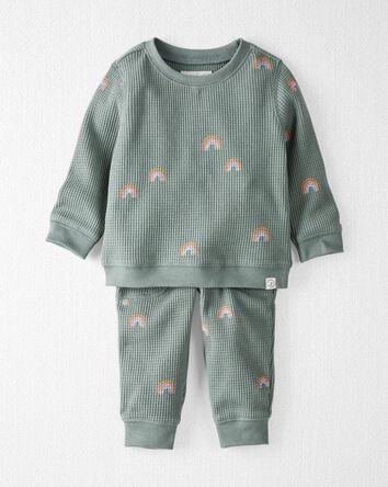 Baby Organic Cotton Waffle Knit Set in Magical Rainbow Print, 