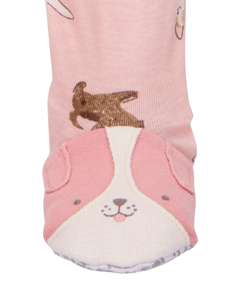 Toddler Girl 1-Piece Dog 100% Snug Fit Cotton Footie Pajamas - Pink, image 3 of 4 slides