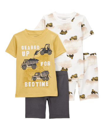 Toddler Construction Print Snug Fit Cotton 4-Piece Pajamas, 