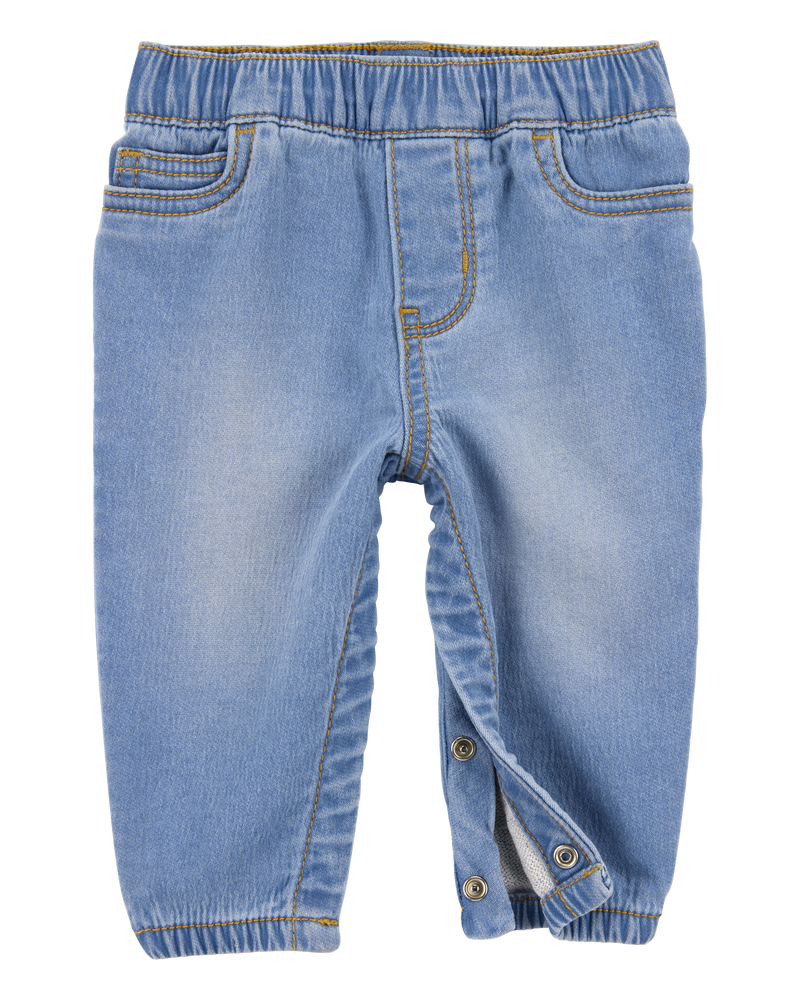Baby Pull-On Jeans With Snap Leg Closures - Blue, image 2 of 5 slides