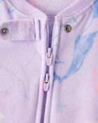 Baby Girl Unicorn Print Loose Fit Long-Sleeve 2-Way Zip 1-Piece Pajamas - Purple, image 2 of 4 slides