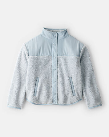 Girls Long-Sleeve Sherpa Jacket - Blue, 