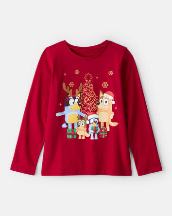 Girls Christmas Bluey™ Long-Sleeve Graphic Tee - Red, 