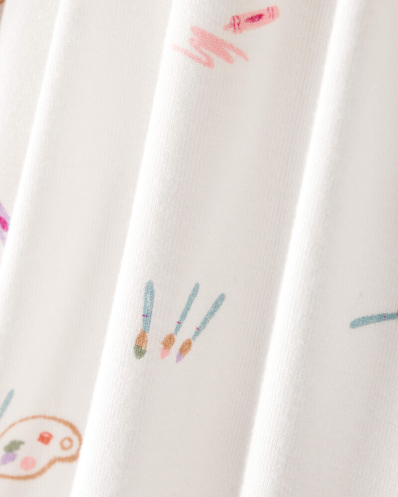 Baby Girl Paint Print PurelySoft Short-Sleeve Bodysuit Dress - Ivory, image 2 of 5 slides
