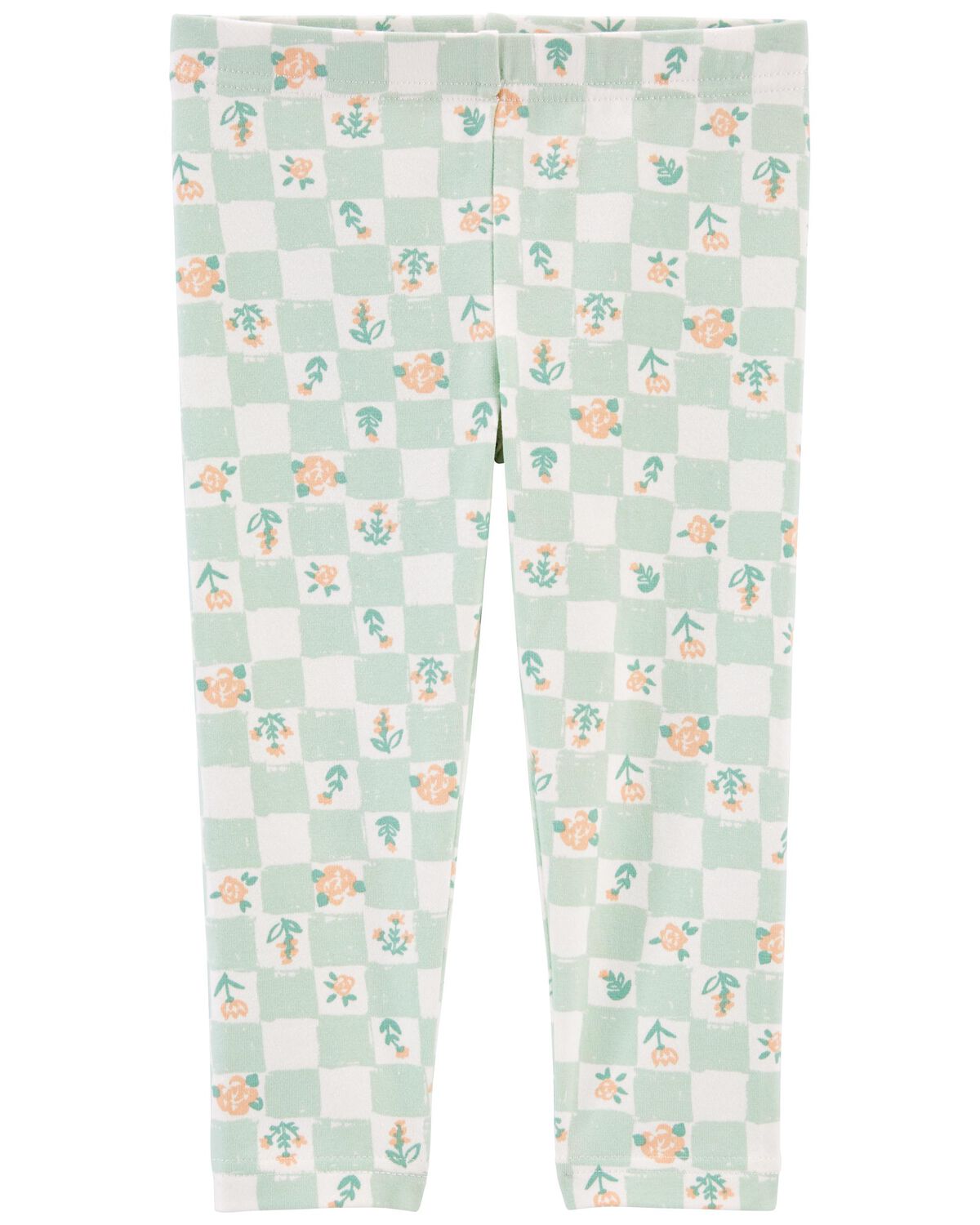 Green/White Baby Floral Gingham Capri Leggings