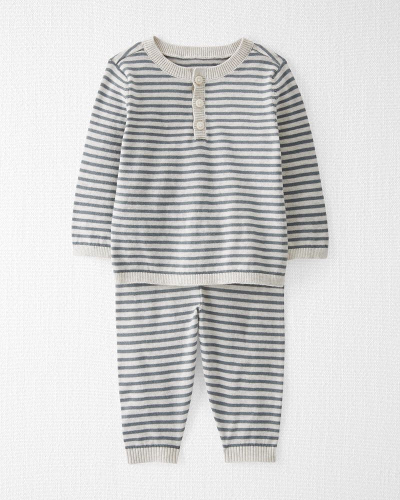 Baby Organic Cotton Grey Striped Sweater Knit Set, image 1 of 5 slides