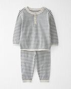 Baby Organic Cotton Grey Striped Sweater Knit Set, image 1 of 5 slides