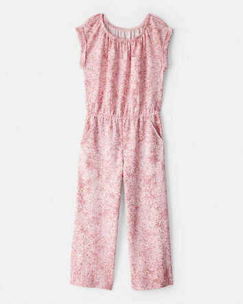 Girls Short-Sleeve French Terry Jumpsuit - Pink, 