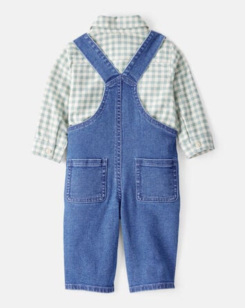 Baby Boy Checkered Print Bodysuit Overall Set - Blue/Green, 