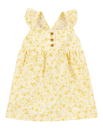 Baby Girl Floral Flutter Dress -  Yellow, 