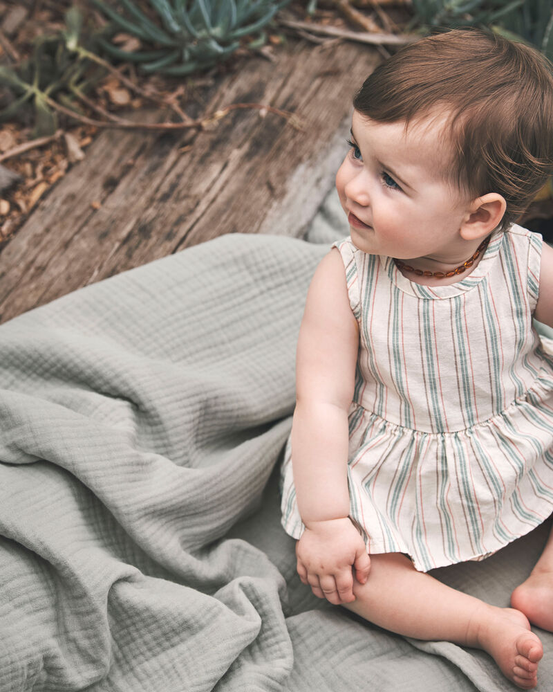Baby Striped Sunsuit Made with Organic Cotton and Linen Blend, image 5 of 6 slides