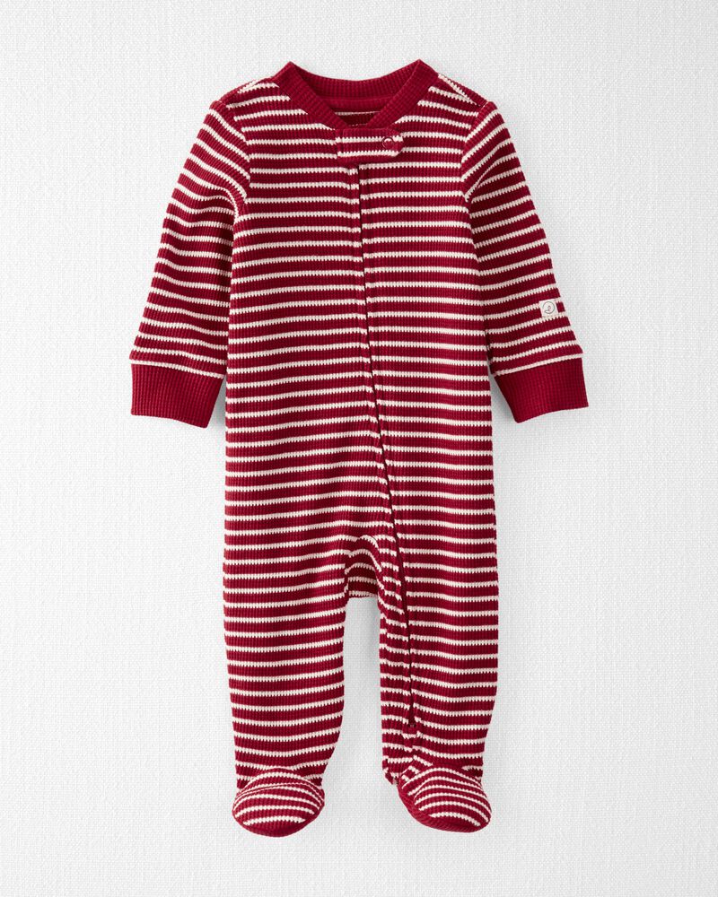 Baby Waffle Knit Sleep & Play Pajamas Made with Organic Cotton in Stripes, image 1 of 4 slides