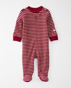 Baby Waffle Knit Sleep & Play Pajamas Made with Organic Cotton in Stripes, image 1 of 4 slides