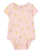 Baby Lemon Print Short-Sleeve Bodysuit - Pink, image 1 of 3 slides
