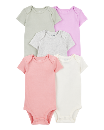 Baby 5-Pack Solid Short-Sleeve Cotton Bodysuits, 