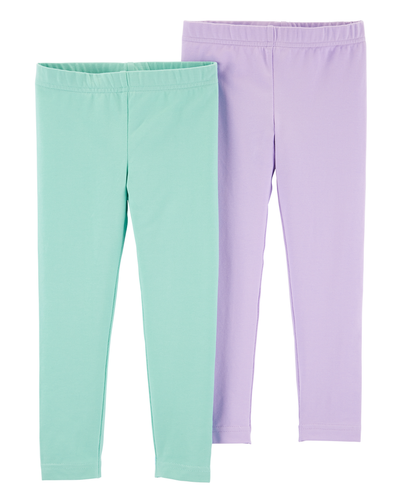 Baby 2-Pack Turquoise & Purple Cotton Stretch Leggings, image 1 of 3 slides