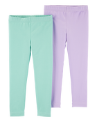 Baby 2-Pack Turquoise & Purple Cotton Stretch Leggings, image 1 of 3 slides