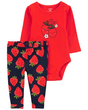 Baby 2-Piece Strawberry Bodysuit Pant Set, 