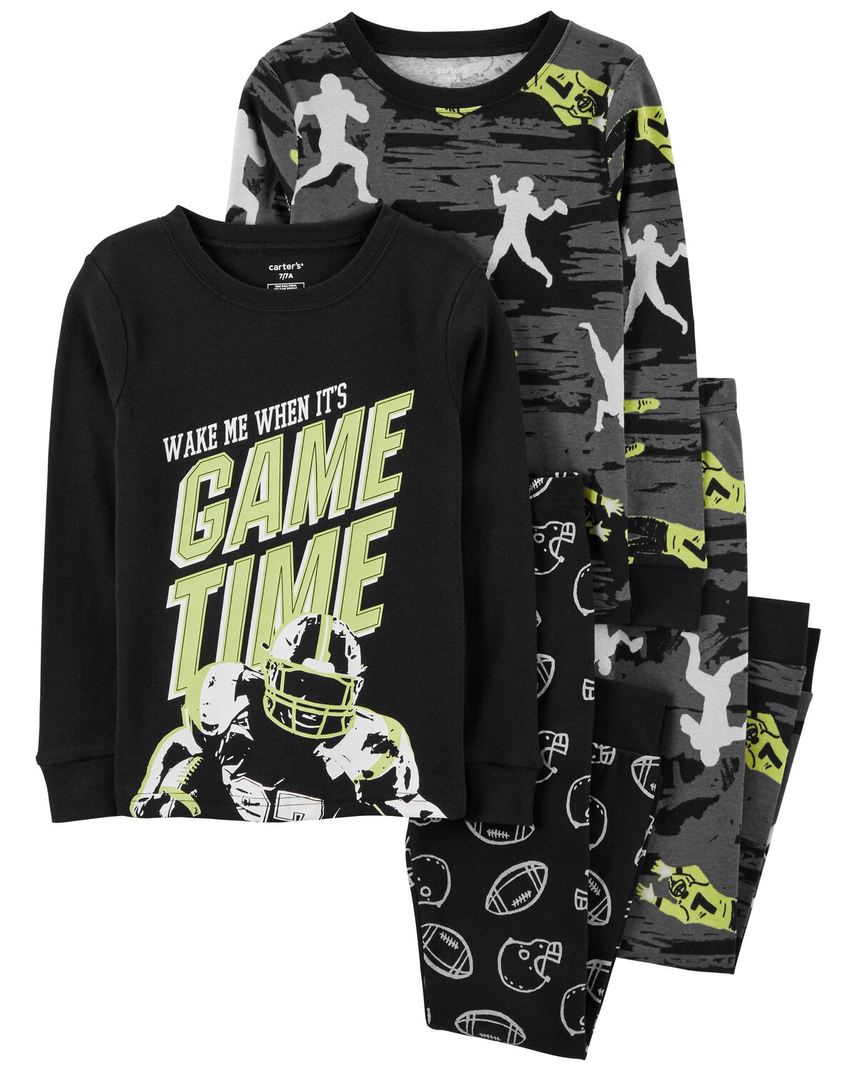 Black/Grey Kid 4Piece Football 100 Snug Fit Cotton Pajamas